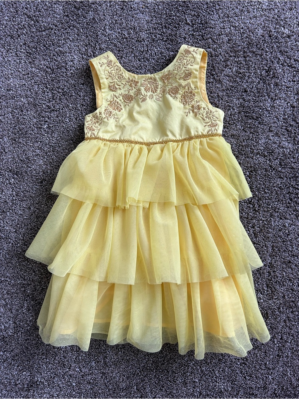 Disney Yellow Tiered Tulle Embroidered Flower Dress Size 4t Rose Yellow